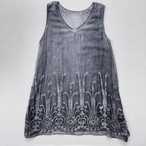 Soft Surroundings Embroidered Tank Top Sleeveless Gray Casual Medium